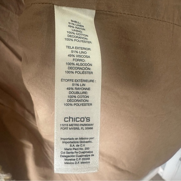 Chico’s Womens Jacket size L Beaded Boho Embroidered Cotton Khaki - Picture 8 of 12
